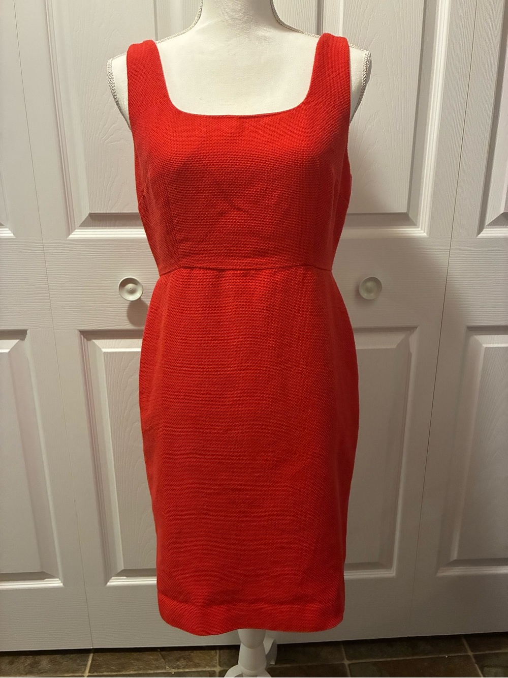 Ann Taylor Red Square-Neck Midi Sheath Dress